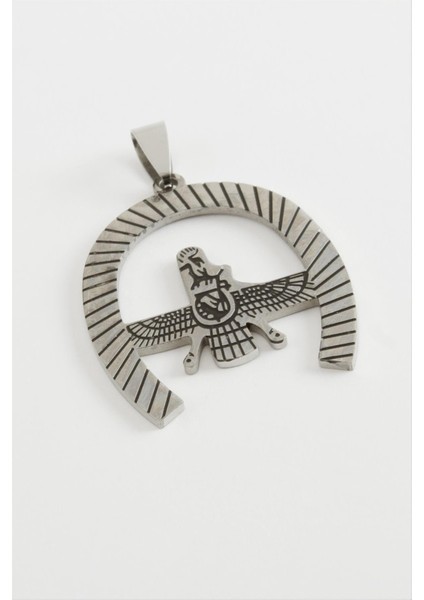 Ds-Derin Kanat Çelik Kolye Ucu 3,5 Cm-Gümüş Rengi