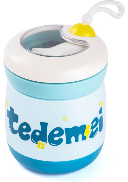 036-01- Tedemeı Mavi Paslanmaz Çelik Kaşıklı Yemek Taşıma Kabı 450ML