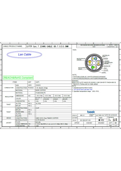 Cat7 - 40 Metre Saf Bakır S/ftp AWG23 Spe Dış Mekan Data Kablosu, Siyah Renk fiyatları