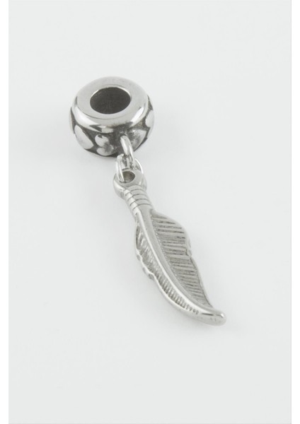 Ds-Derin Yaprak Çelik Kolye Ucu 3,5 Cm-Gümüş Rengi