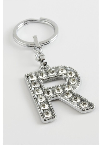 Ds-Derin Gümüş Renkli Taşlı Harf Anahtarlık-R
