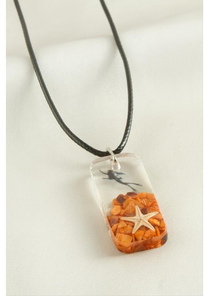 Ds-Derin Deniz Yıldızı Dikdörtgen Epoksi Kolye-Turuncu fiyatları