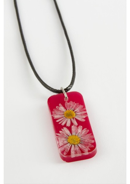 Ds-Derin Papatya Dikdörtgen Epoksi Kolye-Fuşya fiyatları