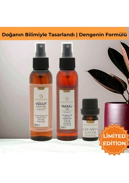 3’lü Doğal Bakım Seti – Lavanta, Masaj & Vücut Yağı | Tam Bakım Kombini