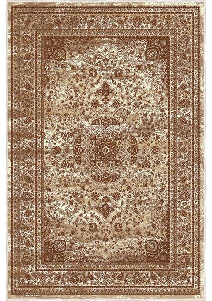 Kültürle Bezenmiş Konfor Bej ve Kahve Tonlarında Klasik Kaymaz Taban Halı fırsatları