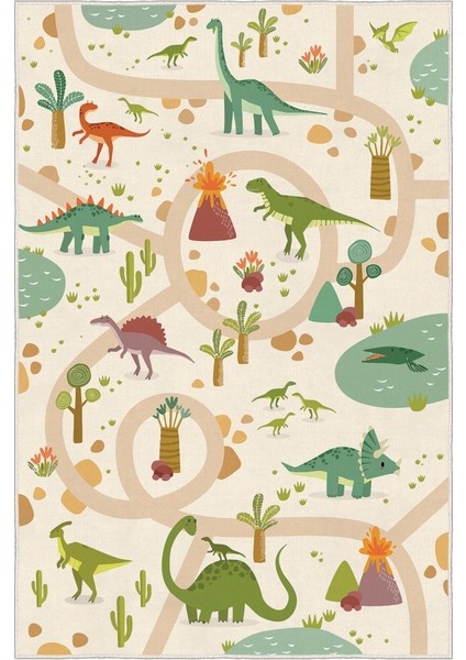 Dinozorlarla Dolu Bir Oyun Dünyası Çocuk Halısı- Kaymaz Taban fırsatları
