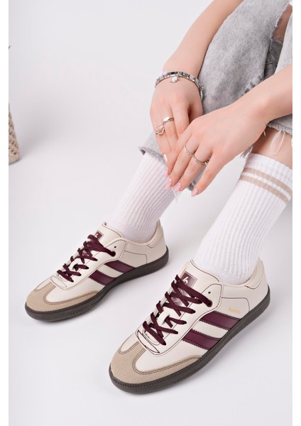 Bağcıklı Unisex Spor Sneaker Ayakkabı-Bej-Bordo fiyatları