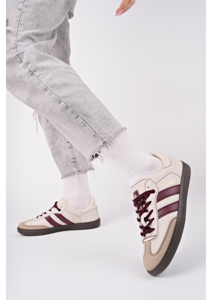 Bağcıklı Unisex Spor Sneaker Ayakkabı-Bej-Bordo modelleri