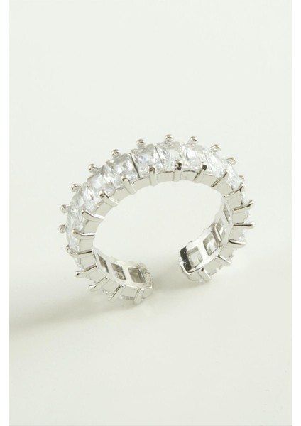 Ds-Derin Karışık Lüks Baget Zirkon Taşlı Yüzük-Gümüş Rengi fiyatları