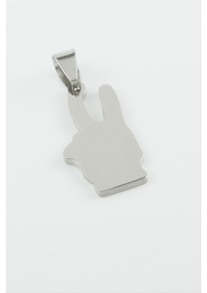 Ds-Derin Zafer Işareti Çelik Kolye Ucu 2,8 Cm-Gümüş Rengi