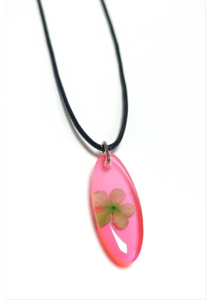 Ds-Derin Kartopu Çiçeği Oval Epoksi Kolye-Açık Pembe