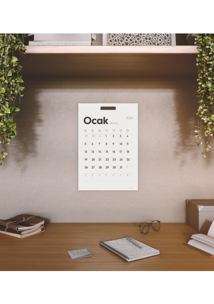 MunuCal XL - 2026 Duvar Takvimi 6 Yaprak 300 gr 33 x 48 cm Minimalist Tasarım