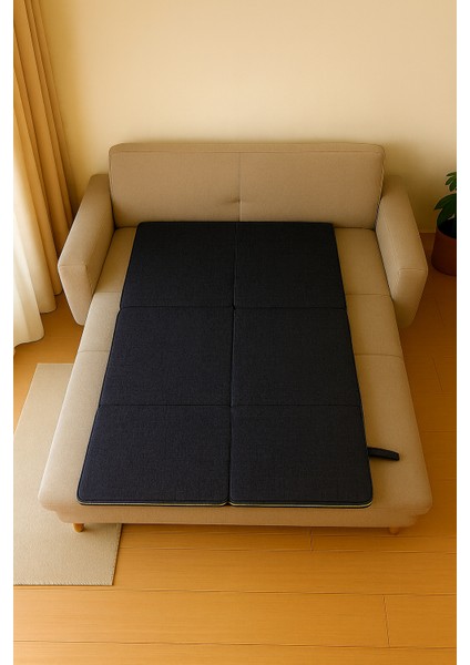 Multipurpose 5 In 1 Mavi Çift Kişilik Katlanır Süngerli Misafir Yer Yatağı ve Minder 7cm