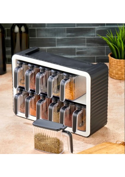 12’li Baharatlık Seti Kendinden Yapışkanlı Kaşıklı Kapaklı Etiketli Baharatlık Seti