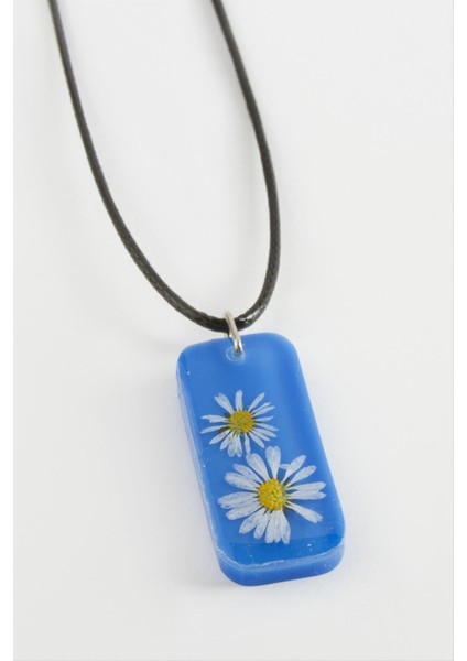 Ds-Derin Papatya Dikdörtgen Epoksi Kolye-Kırmızı