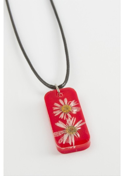 Ds-Derin Papatya Dikdörtgen Epoksi Kolye-Kırmızı fiyatları