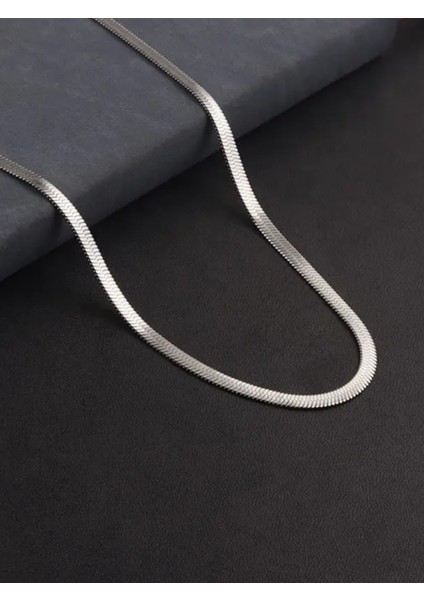 Yassı Ezme Italyan Zincir Kolye | Kararmaz Çelik, Gümüş Renk, 45 cm fırsatları