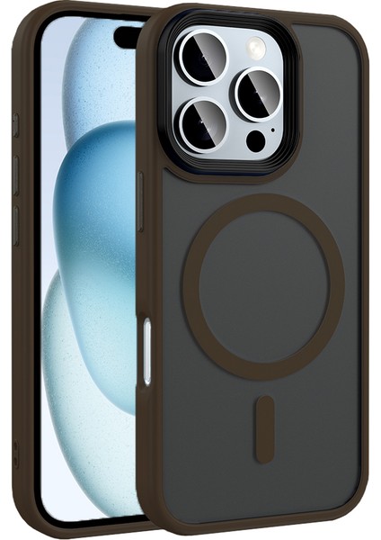 Apple iPhone 16 Pro Max Kılıf Mat Arka Yüzey Wireless Şarj Özellikli Kenar Korumalı Yumuşak Dokunma Hissiyatlı Mag Safe Kapak