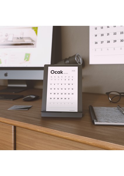 MunuCal S - 2026 Metal Masa Takvimi - 12 Yaprak 300 gr - Minimalist Tasarım