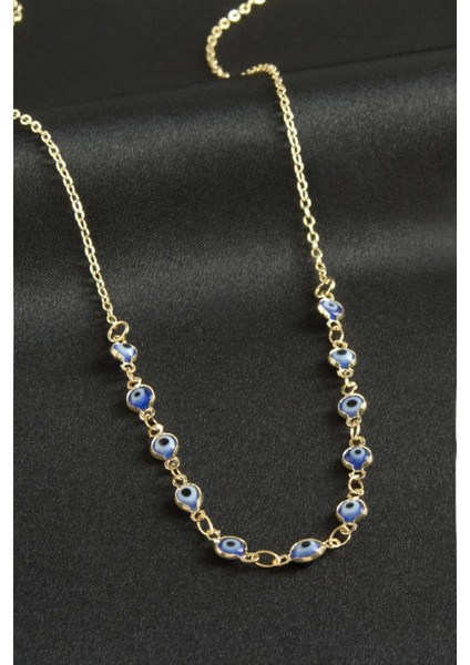 Ds-Derin Nazarlı Mineli Kolye-Mavi