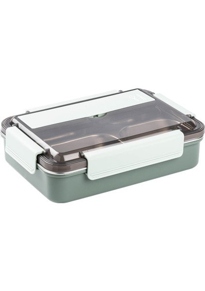 024-01-TEDEMEI Yeşil Paslanmaz Çelik Kaşık ve Chopstıckli Yemek Taşıma Kabı 1l