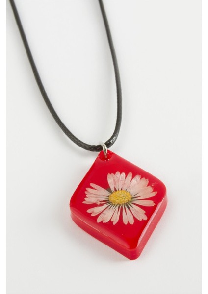 Ds-Derin Papatya Köşeli Epoksi Kolye-Kırmızı fiyatları