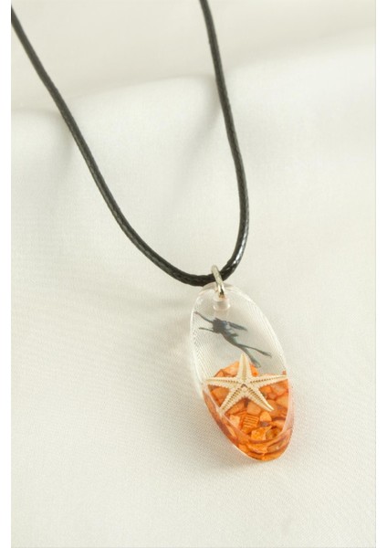 Ds-Derin Deniz Yıldızı Elips Epoksi Kolye-Yeşil