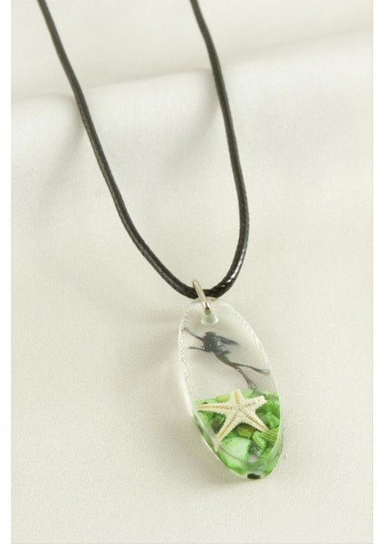 Ds-Derin Deniz Yıldızı Elips Epoksi Kolye-Yeşil fiyatları