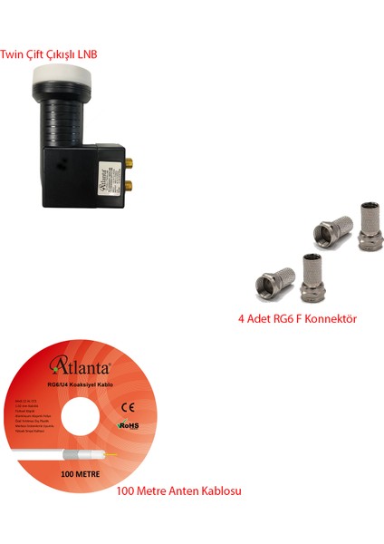 Çiftli LNB Hazır Set (LNB + Kablo + Konnektör)