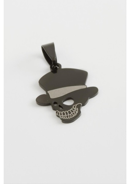 Ds-Derin Ottoman Şapkalı Kuru Kafa Çelik Kolye Ucu 2,5 Cm-Siyah