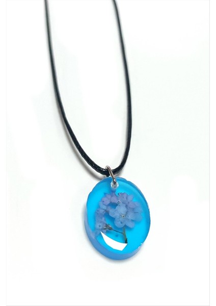 Ds-Derin Unutma Beni Çiçeği Oval Epoksi Kolye-Mavi