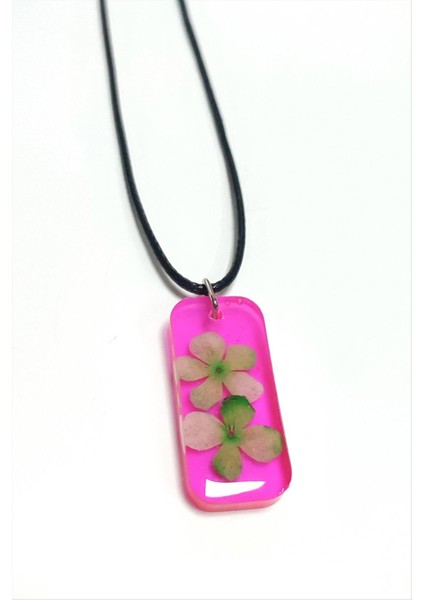 Ds-Derin Kartopu Çiçeği Dikdörtgen Epoksi Kolye-Pembe fiyatları