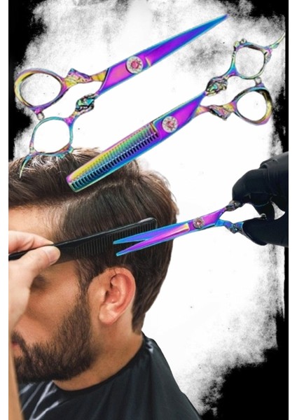 Rainbow XLQ502 Set Deri Çantalı Profesyonel Makas Seti 17 cm Paslanmaz Çelik Işlemeli Tasarım modelleri