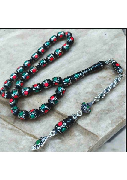 Gümüş ve Mine Işlemeli Gümüş Püsküllü Kuka Tesbih fiyatları