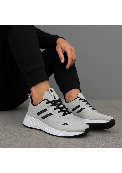 Unisex Bağcıklı Triko Poli Taban Spor Ayakkabı-Buz-Siyah indirimleri