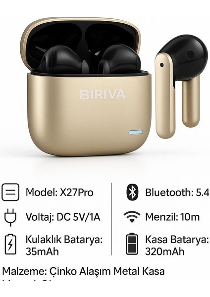 X27 Pro Anc+Enc Kablosuz Bluetooth Kulaklık Gold fırsatları