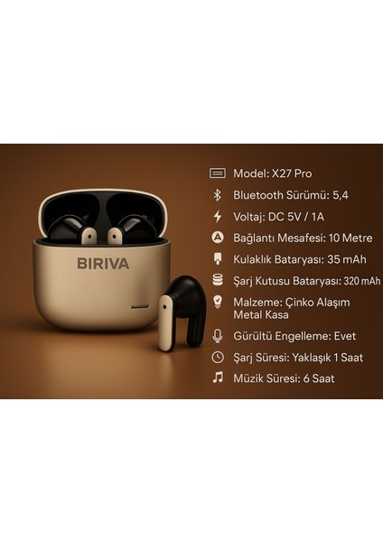 X27 Pro Anc+Enc Kablosuz Bluetooth Kulaklık Gold indirimleri
