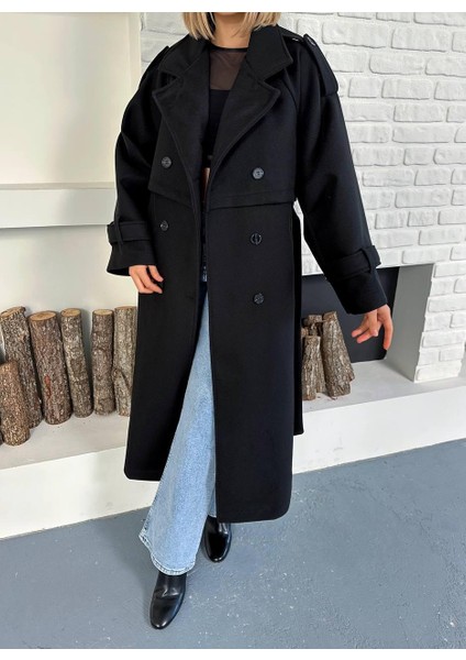 Oversize Kuşaklı Uzun Kaşe Trençkot modelleri