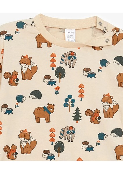 Lcw Baby Bej Nakışlı Erkek Bebek Salopet ve Tişört 2'li Takım modelleri