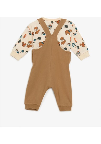 Lcw Baby Bej Nakışlı Erkek Bebek Salopet ve Tişört 2'li Takım indirimleri