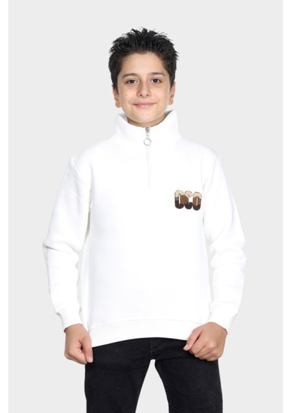 Erkek Çocuk Kışlık Nakış Detaylı Yarım Fermuar Sweatshirt