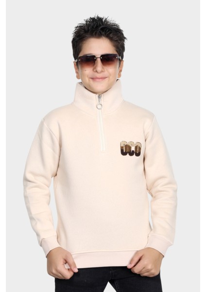 Erkek Çocuk Kışlık Nakış Detaylı Yarım Fermuar Sweatshirt