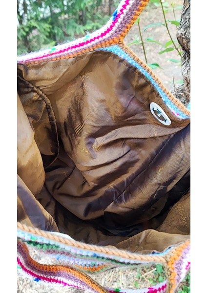 El Işi Örme Çanta / Renkli Orlon-Koton Ip Ile Tığ Işi / Astarlı, Dış Cepli (41X36) fırsatları