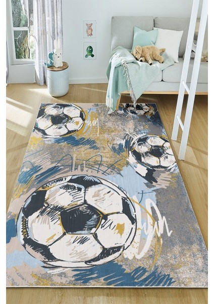 Sporla Büyüyen Hayaller Için Futbol Temalı Yıkanabilir Kaymaz Taban Halı
