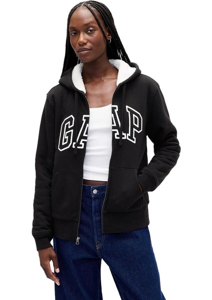 Relaxed Gap Logo Sherpa Astarlı Fermuarlı Sweatshirt - 804073