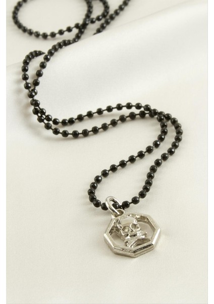 Sepetim Kuru Kafa Top Zincirli Erkek Kolye-Siyah