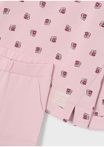4-10 Yaş Kız Çocuk Pembe Çiçek Baskılı Sweat ve Eşofman Altı Takımı modelleri
