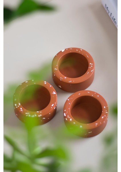 El Yapımı Terracotta Beton Tealight Mumluk 3\'lü Set | Dekoratif Şamdan, Yüzük Tabağı fiyatları