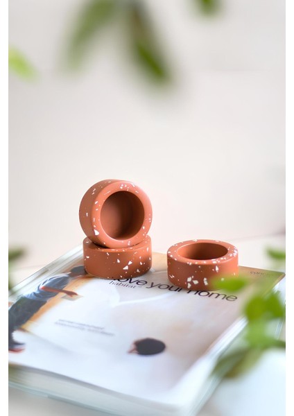 El Yapımı Terracotta Beton Tealight Mumluk 3\'lü Set | Dekoratif Şamdan, Yüzük Tabağı modelleri