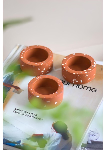El Yapımı Terracotta Beton Tealight Mumluk 3\'lü Set | Dekoratif Şamdan, Yüzük Tabağı fırsatları